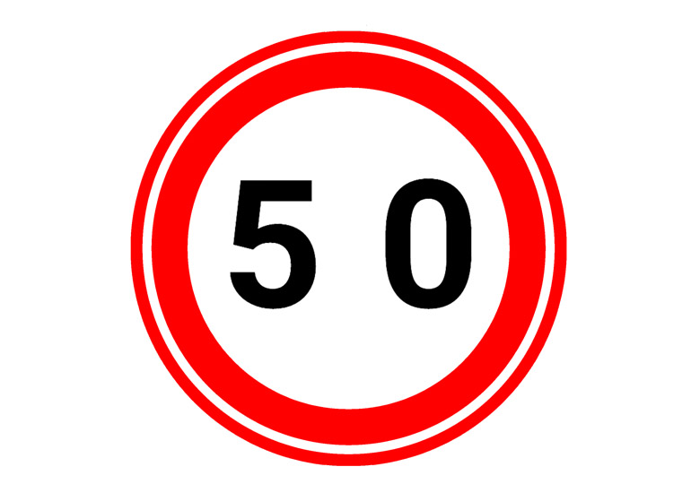 Znak ograniczenie prędkości - 50 km.